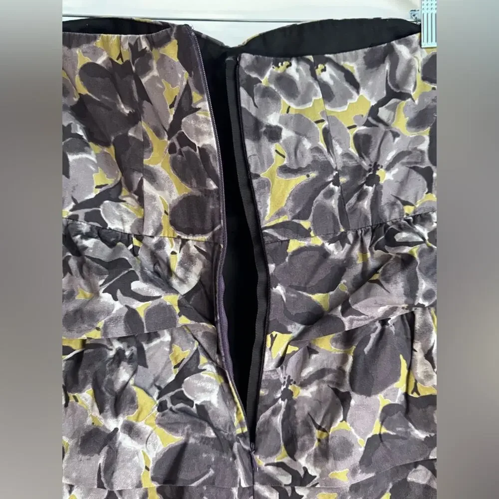 J. Crew Strapless Purple Yellow Tiered Cotton‎ 100% Floral Sz 8 Wedding